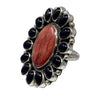 Geraldine James, Ring, Red Spiny Oyster Shell, Onyx, Navajo, Adjustable, 8