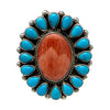 Geraldine James, Ring, Red Spiny Oyster, Kingman, Navajo, Adjustable, 7 1/2