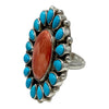 Geraldine James, Ring, Red Spiny Oyster, Kingman, Navajo, Adjustable, 7 1/2