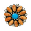 Ranee Frank, Ring, Nevada Turquoise, Orange Spiny Oyster, Navajo, 7