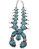 Freddie Maloney, Squash Blossom Necklace, Egyptian Turquoise, Navajo Made, 30”