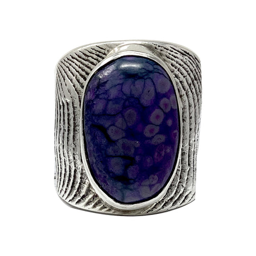 Philander Begay, Ring, Purple Fossil Jasper, Navajo, 7 1/4