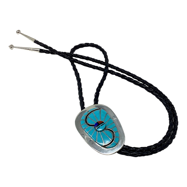 Amy Wesley, Bolo, Kingman Turquoise, Coral, Jet, Lapis, Hummingbird, Zuni, 44