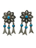 Navajo, Earrings, Circa 1990s, Kingman Turquoise, Flower, Navajo, 2"