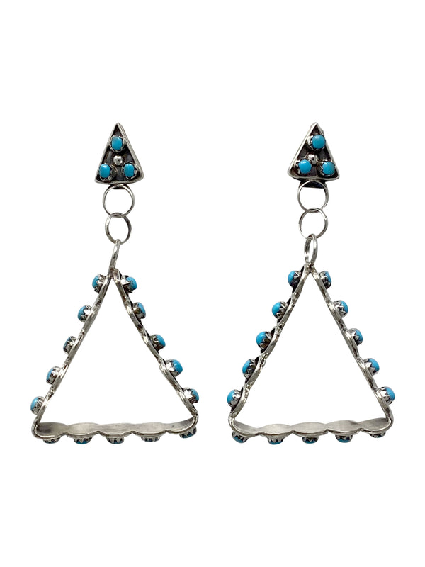 Handmade outlet Native American Zuni Inlay Sleeping Beauty Turquoise Sterling silver dangle Earrings by Faye Lowsayatee