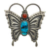 Herman Smith, Pin, Pendant, Red Mountain Turquoise, Coral, Butterfly, Navajo, 2 1/2"