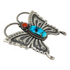 Herman Smith, Pin, Pendant, Red Mountain Turquoise, Coral, Butterfly, Navajo, 2 1/2"