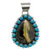 Geraldine James, Pendant, Cluster, Bumblebee Jasper, Kingman Turquoise, Navajo, 2 3/4"