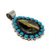 Geraldine James, Pendant, Cluster, Bumblebee Jasper, Kingman Turquoise, Navajo, 2 3/4"