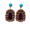 Scotty Skeets, Earring, Mediterranean Coral, Kingman, Purple Spiny Oyster, Navajo, 2"