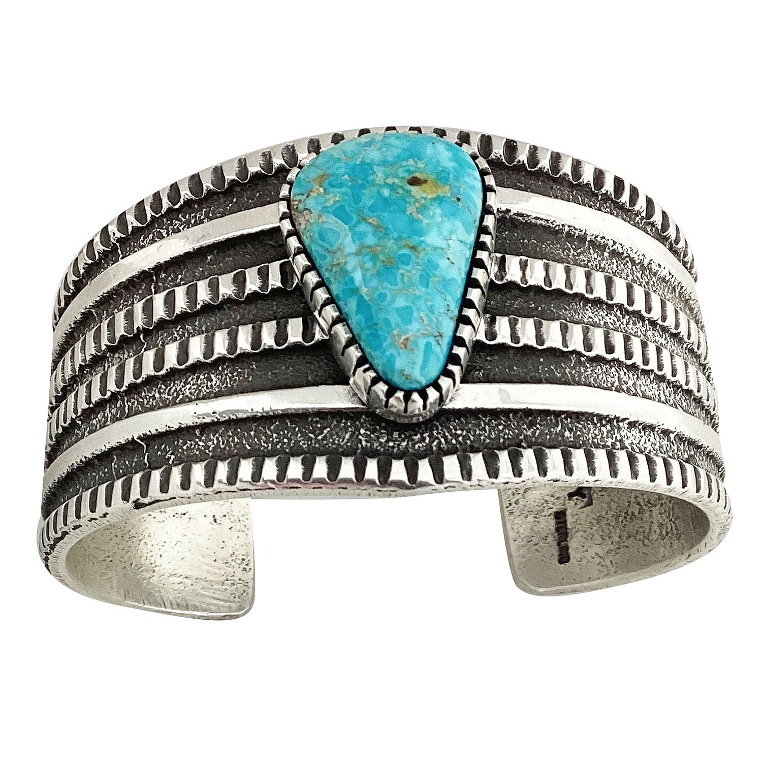 Stanford Yazzie, Bracelet, Kingman Turquoise, Tufa Cast, Navajo