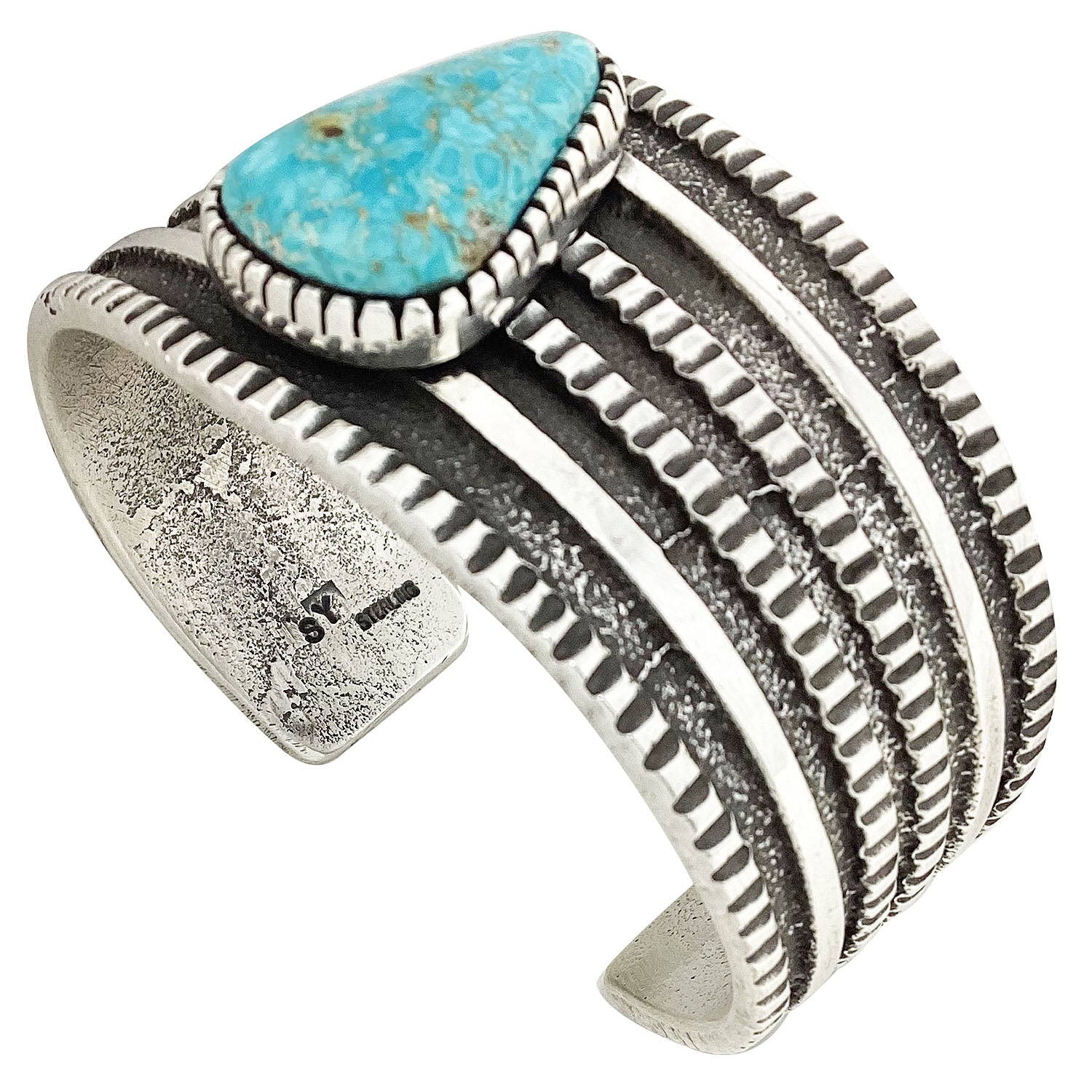 Stanford Yazzie, Bracelet, Kingman Turquoise, Tufa Cast, Navajo