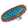 Vincent Shirley, Cluster Ring, Mediterranean Coral, Turquoise, Navajo Made, 7