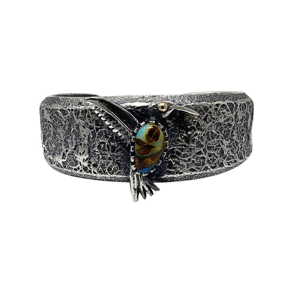 Philander Begay, Bracelet, Hummingbird, Boulder Opal, Tufa Cast, Navajo, 6