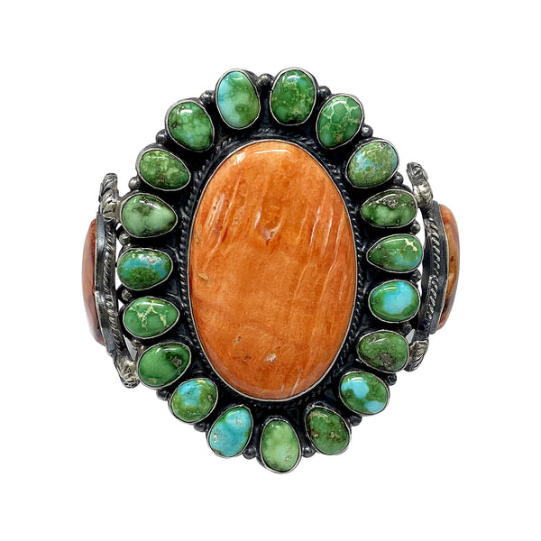 Anthony Skeets, Bracelet, Orange Spiny Oyster, Sonoran Gold, Navajo, 6 3/4