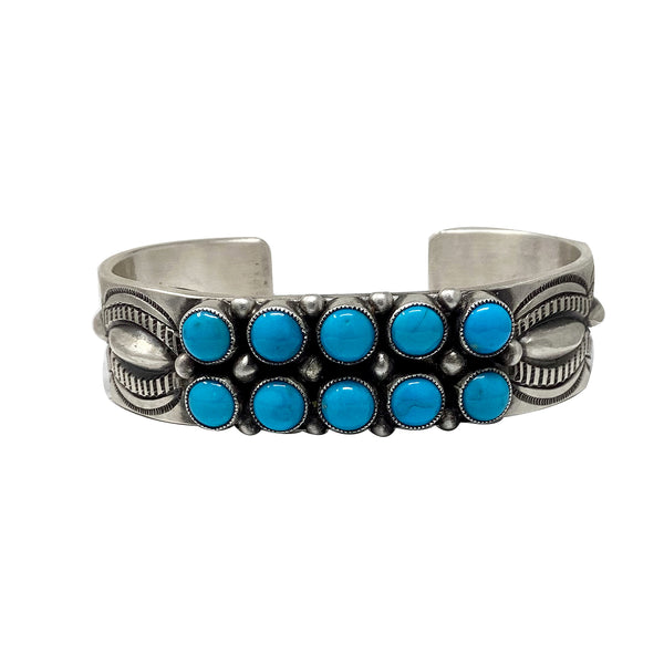 Calvin Martinez, Bracelet, Double Row, Kingman Turquoise, Navajo, 6 1/2