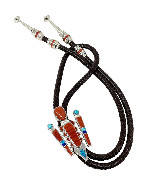 Vernon Haskie, Bolo, Kingman Turquoise, Mediterranean Coral, Lapis, Navajo, 48