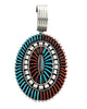 Edmund Cooeyate, Cluster Pendant, Turquoise, Coral, Silver, Zuni Handmade, 3"