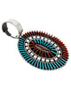 Edmund Cooeyate, Cluster Pendant, Turquoise, Coral, Silver, Zuni Handmade, 3"