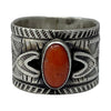 Calvin Martinez, Ring, Coral, Sterling Silver, Navajo Handmade, 12 1/2