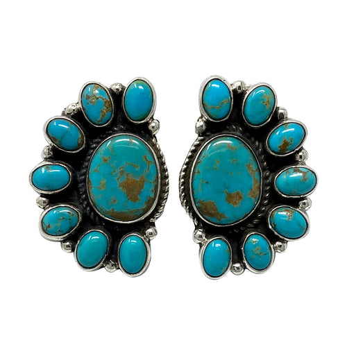 Geraldine James, Earring, Nevada Blue Turquoise, Sterling Silver, Navajo Handmade, 1 1/4