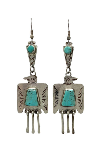 Fred Begay, Earring, Kingman Turquoise, Navajo Handmade, 3 3/4