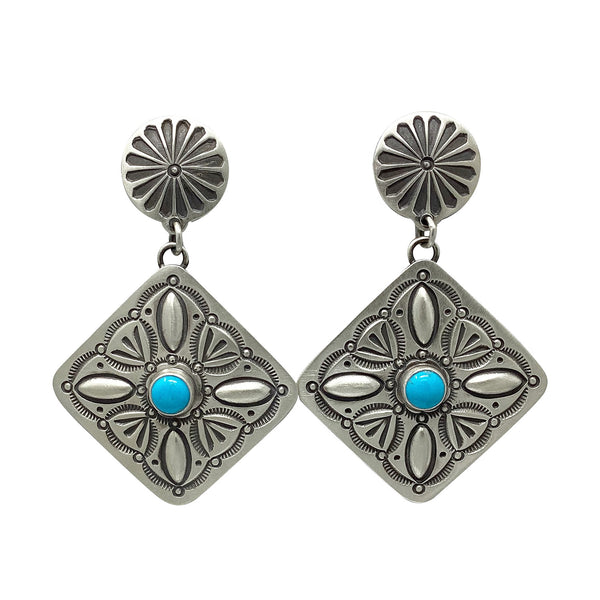 Herman Smith, Earring, Sleeping Beauty, Sterling Silver, Navajo Handmade, 2 1/2