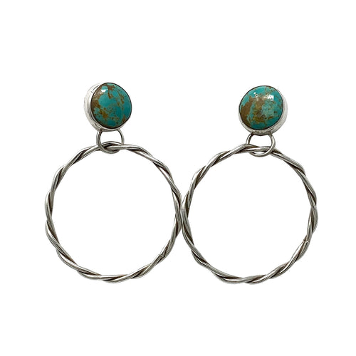 Geraldine James, Earring, Green Kingman Turquoise, Sterling Silver, Navajo, 2 1/4