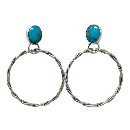 Geraldine James, Earring, Nevada Blue Turquoise, Sterling Silver, Navajo, 2 1/4