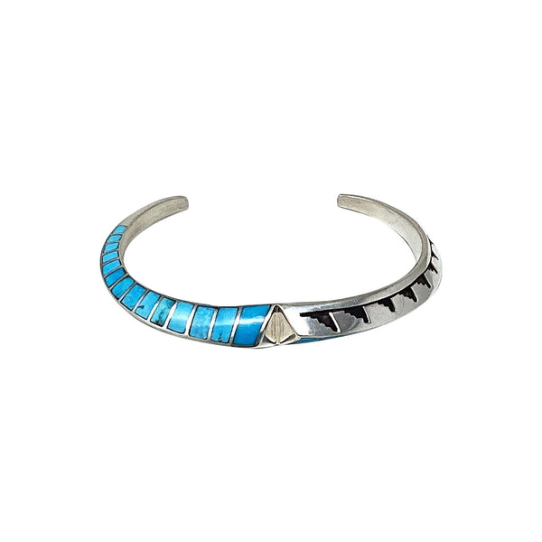 Lonn Parker, Inlay Bracelet, Kingman Turquoise, Sterling Silver Overlay, Navajo, 7 1/4 