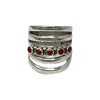 Grace Silver, Wide Ring, Split Design, Stamping, Coral, Navajo, 9 1/4