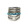 Grace Silver, Wide Ring, Split Design, Stamping, Kingman Turquoise, Navajo, 9.5