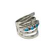 Grace Silver, Wide Ring, Split Design, Stamping, Kingman Turquoise, Navajo, 9.5