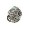 Grace Silver, Wide Ring, Split Design, Stamping, Kingman Turquoise, Navajo, 9.5