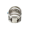 Grace Silver, Wide Ring, Split Design, Stamping, Coral & Kingman Turquoise, Navajo, 8