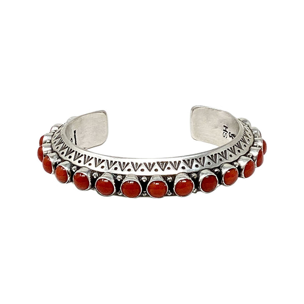 Herman Smith, Bracelet, Triangle Wire, Mediterranean Coral, Navajo, 5 