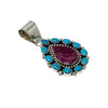 Melvin, Tiffany Jones, Cluster Pendant, Kingman Turquoise, Purple Spiny Oyster, Navajo 3 "