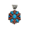 Tyler Brown, Pendant, Kingman, Coral, Sterling Silver, Navajo Made, 3 3/8"