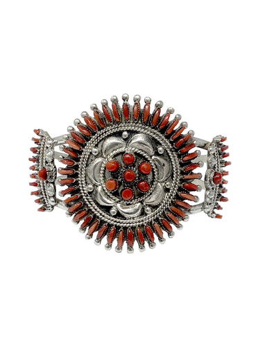 Eva Wyaco, Bracelet, Coral, Sterling Silver, Zuni, 6 1/2