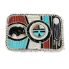 Don Dewa, Belt Buckle, Eagle Feather, Sunface, Bear, Zuni Handmade, 1 3/8"