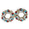 Janice Lalio, Earrings, Sunface, Coral, Turquoise, Silver, Zuni Handmade, 7/8"