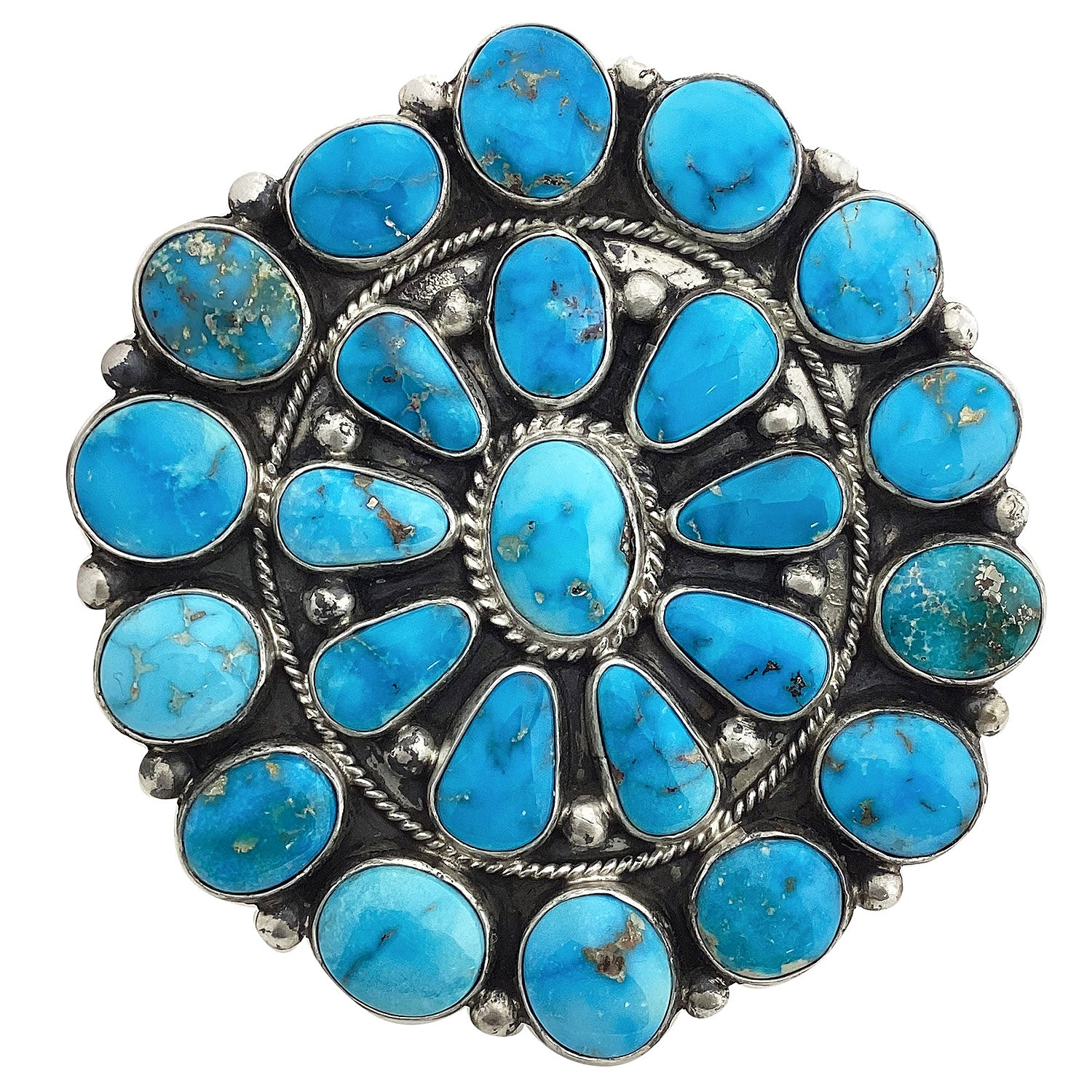 Gigantic Vintage Native American Navajo Blue Green Turquoise Cluster Sterling Silver Bracelet Gigantic Vintage Native American Navajo Blue Green Turquoise Cluster Sterling Silver Bracelet