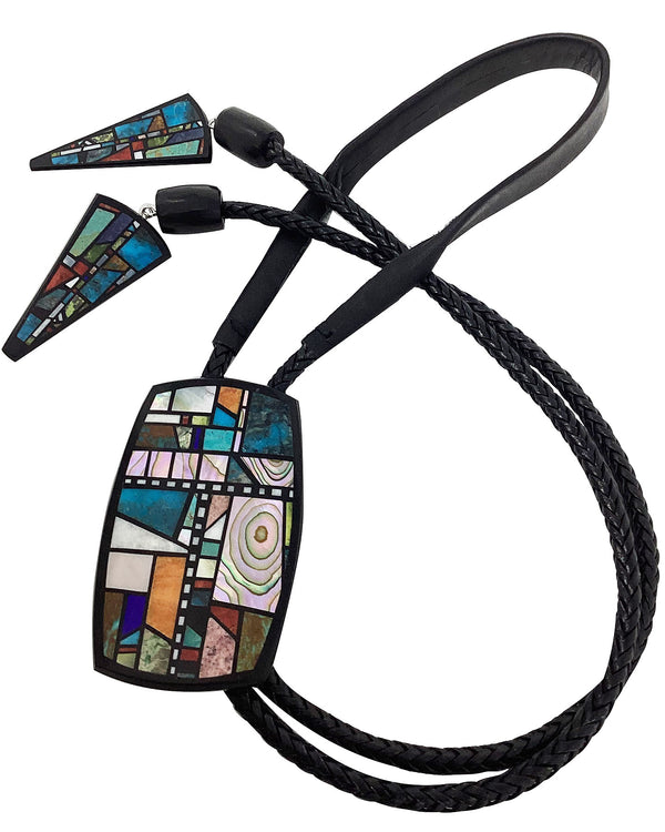 Christopher Nieto, Bolo Tie, Multi-Stone Inlay, Santo Domingo Handmade, 42