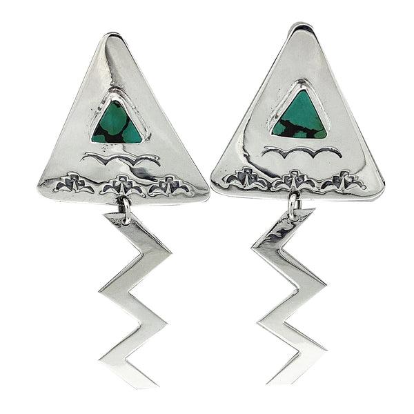 Harold Joe, Earrings, Dangles, Lightning, Mountains, Navajo Handmade, 3 1/2