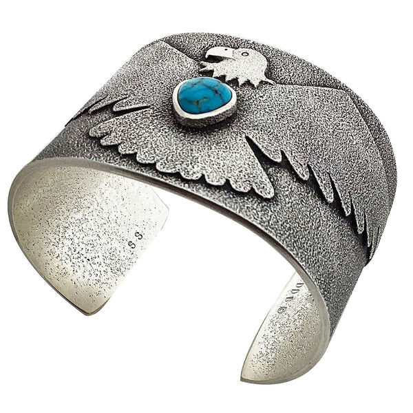 Darryl Dean Begay, Bracelet, Eagle, Lone Mountain Turquoise, Navajo Made, 6 3/4