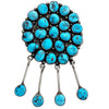 Navajo Handmade, Cluster Pin, Kingman Turquoise, Circa 1990s, BJ, 4 1/8"