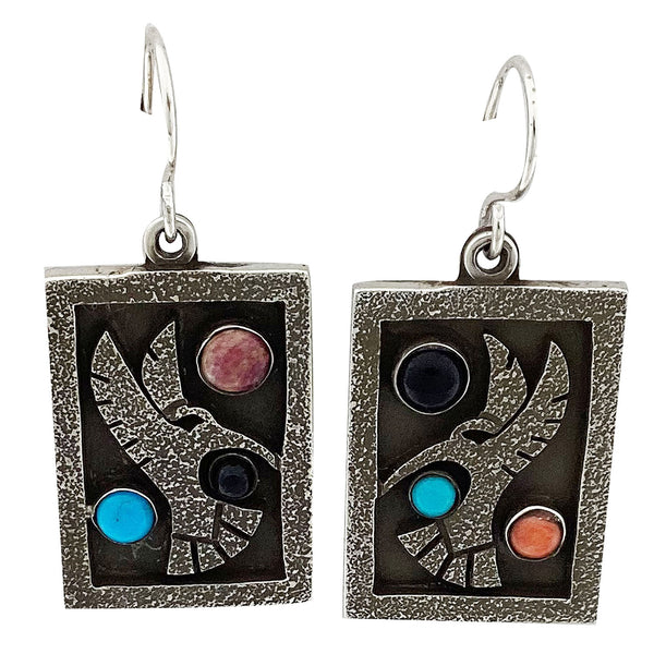 Aaron John, Pierced Earring, Humming Bird, Silver, Navajo Handmade, 1 5/8