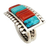 Terral Lee, Ring, Mediterranean Coral, Turquoise, Inlay, Navajo Handmade, 7