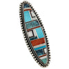 Terral Lee, Ring, Long Oval, Multi Stone Inlay, Silver, Navajo Handmade, 9 1/2