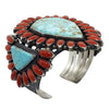 Anthony Skeets, Bracelet, Cluster, Kingman Turquoise, Coral, Navajo Made, 6 5/8"